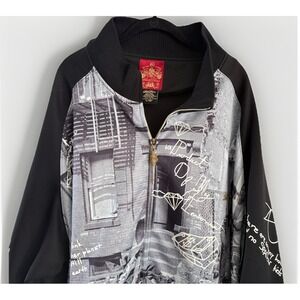 90's Stash House Vintage Jacket Full Zip Men 5 XL black gray gold accents